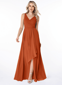 Azazie Calvi Kleider zum Anprobieren zu Hause A-Linie Gestreift Chiffon Kleid Champagner Rosa image1