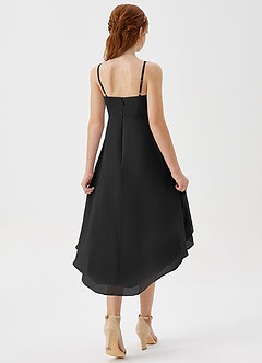 Azazie Mariam Junior Black A-Line Pleated Chiffon Dress image6