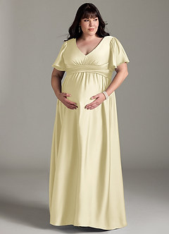 Azazie Verna Maternity Bridesmaid Dresses A-Line Ruched Stretch Satin Floor-Length Dress image13