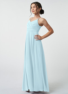 Azazie Avelina Junior A-Linie Plissee Chiffon Kleid Wolke Blau image4