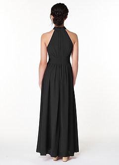 Azazie Iman Junior Black A-Line Pleated Chiffon Dress image2