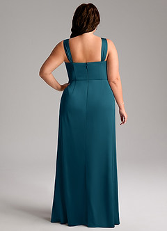 Azazie Denice Robes de demoiselle d'honneur Robe Fourreau en Satin extensible Plissée Bleu Encre image11