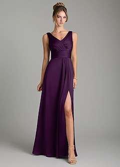 Azazie Karina Robes de demoiselle d'honneur Robe Trapèze en Satin extensible Plissée Grain De Raisin image6