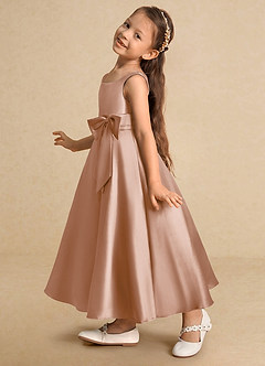 Azazie Lindy Flower Girl Dresses Champagne Rose A-Line Pleated Matte Satin Dress image9