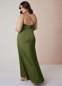 Azazie Mika Jurken voor bruidsmeisjes Jurk van Stretch Satijn met Kolom One-Shoulder Olijf image11