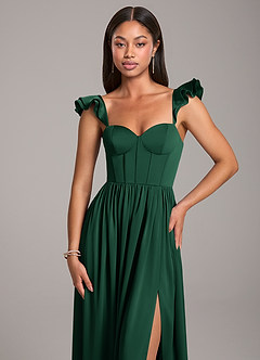 Azazie Denisse Bridesmaid Dresses Dark Green A-Line Ruched Stretch Satin Dress image6