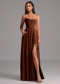 Azazie Elle Jurken voor bruidsmeisjes Jurk van flueel met A-Lijn met Zakken Omber image4