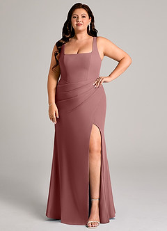Azazie Mero Bridesmaid Dresses Desert Rose Sheath Pleated Chiffon Dress image9
