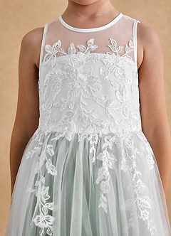 Azazie Bitsy Flower Girl Dresses Ivory Eucalyptus A-Line Lace Tulle Dress image6