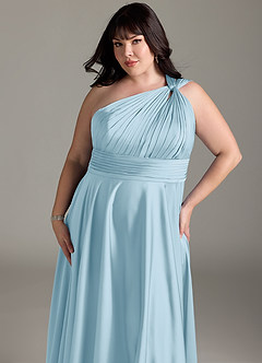 Azazie Charlize Bridesmaid Dresses Sky Blue A-Line One Shoulder Stretch Satin Dress image14
