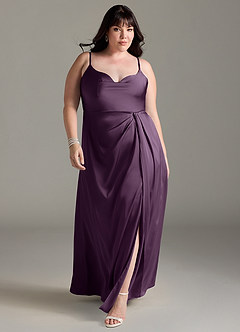 Azazie Brielle Bridesmaid Dresses Plum A-Line Cowl Spaghetti Straps Stretch Satin Dress image8
