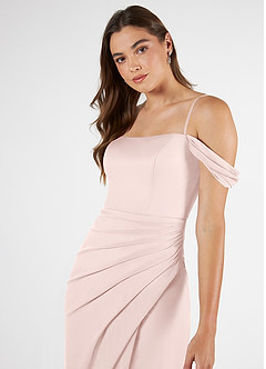 Azazie Kit Robes de demoiselle d'honneur Robe Sirène en Maille Épaule décolletée Rose Pâle image6