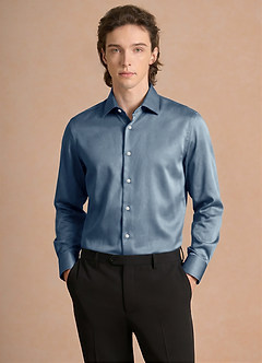 front Julian Dusty Blue Stretch Satin Dress Shirt