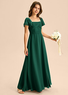 Azazie Azey Junior Emerald A-Line Ruched Chiffon Dress image5