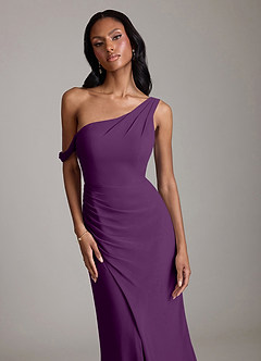 Azazie Madelyn Bridesmaid Dresses Grape Mermaid One Shoulder Chiffon Convertible Dress image4