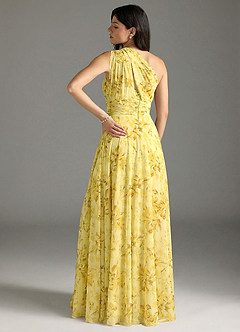 Azazie Charlize Vestidos de madrinha de casamento Vestido Sorvete De Limão Floresce Floral de Chiffon de Linha A com Ombro Único image2