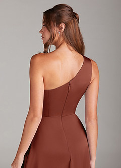 Azazie Brooke Jurken voor bruidsmeisjes Jurk van Stretch Satijn met A-Lijn One-Shoulder Kastanjebruin image2