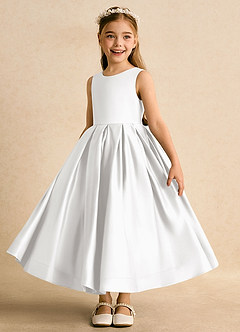 Azazie Cailee Flower Girl Dresses White Ball-Gown Pleated Matte Satin Dress image4