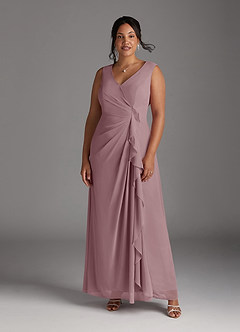 Azazie Manuella Mother of the Bride Dresses Dusty Rose A-Line V-Neck Pleated Chiffon Dress image11