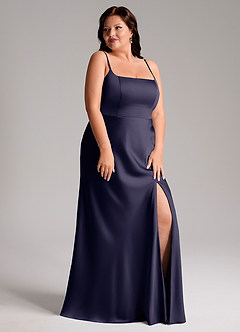 Azazie Lidia Jurken voor bruidsmeisjes Jurk van Stretch Satijn met Zeemeermin Zijsplit Stormachtig image5