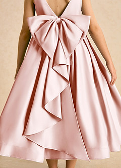 Azazie Cailee Flower Girl Dresses Blushing Pink Ball-Gown Pleated Matte Satin Dress image7