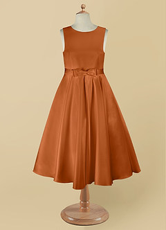 Azazie Coco Flower Girl Dresses Copper A-Line Bow Matte Satin Dress image8