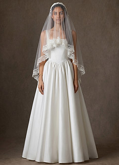 front Romantic Floral Lace Shoulder Length Veil