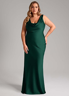 Azazie Rylina Bridesmaid Dresses Emerald Mermaid Stretch Satin Dress image7