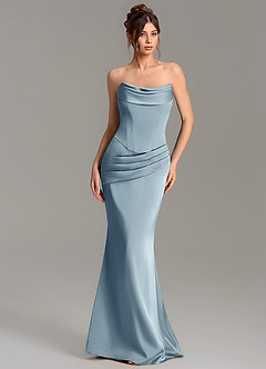 Azazie Adrienne Bridesmaid Dresses Dusty Blue Mermaid Corset Stretch Satin Convertible Dress image1