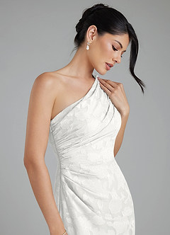 Azazie Akilah Bridesmaid Dresses White Mermaid One Shoulder Floral Burnout Dress image6