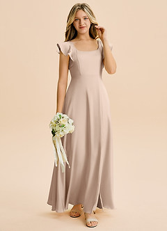 Azazie Bondi Junior English Rose A-Line Side Slit Stretch Satin Dress image4