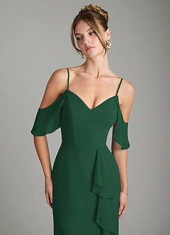 Azazie Alexys Vestidos de damas de honor Vestido de Verde Oscuro de Gasa de Corte Recto con Vestidos sin tirantes image3