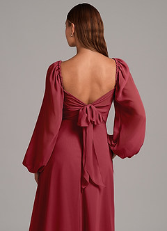 Azazie Annistyn Bridesmaid Dresses Pomegranate A-Line Long Sleeve Chiffon Dress image8