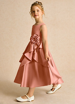 Azazie Hermia Blumenmädchenkleider A-Linie ärmellos Matte Satin Kleid Mai Tai image4