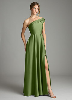 Azazie Melanie Suknie dla druhen Linia A Zza ramienia Satyna elastyczna Do ziemi Sukienka image5