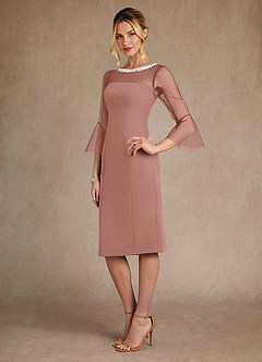 Azazie Bellevue Mother of the Bride Dresses Dusty Rose Sheath Beaded Stretch Crepe Dress image2