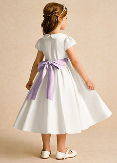 Azazie Deary Flower Girl Dresses Ivory Frosted Lilac A-Line Bow Cotton Dress image4