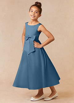 Azazie Lindy Flower Girl Dresses Bermuda A-Line Pleated Matte Satin Dress image1