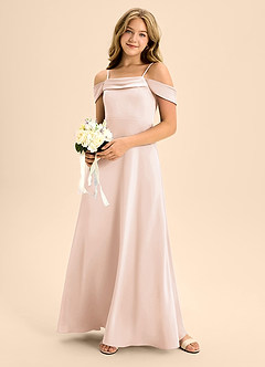 Azazie Anselie Junior Vestido de Rosa Rubor de Satén Elástico de Corte En A con Vestidos sin tirantes image1