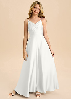 Azazie Bug Junior A-Linie Plissee Stretch-Satin Kleid Weiß image5