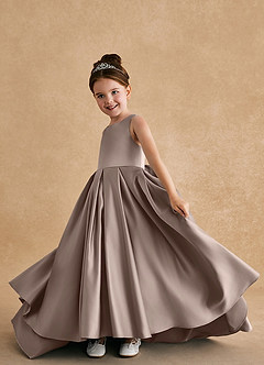 Azazie Sammy vestidos de niña de las flores Vestido de Gris Pardo de Satin Mate de Corte En A con Encaje image5