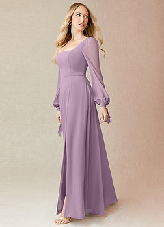 Azazie Leonia Bridesmaid Dresses Wisteria A-Line Long Sleeve Chiffon Dress image4