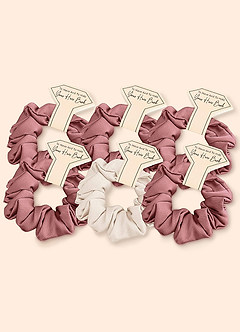 front Matching Color Six-Piece Mixed Color Bridesmaid Stretch Satin Regular Size Scrunchie Set
