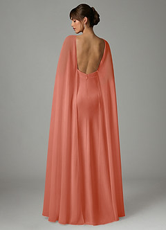 Azazie Stefania Robes de demoiselle d'honneur Robe Trapèze en Satin extensible Rose Saumon image4