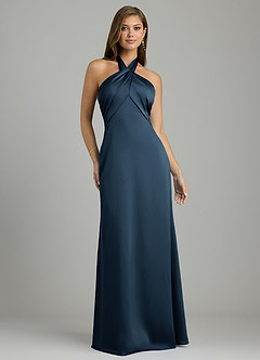 Azazie Nicole Bridesmaid Dresses Dark Navy A-Line Stretch Satin Dress image1