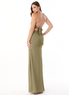 Azazie Aribella Bridesmaid Dresses Moss Green Sheath Ruched Chiffon Dress image4