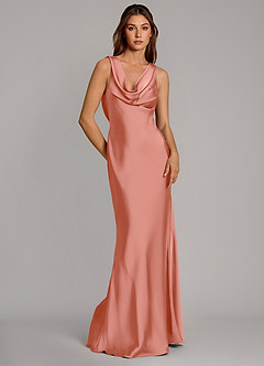Azazie Cheryl Bridesmaid Dresses Coral Mermaid Stretch Satin Dress image1