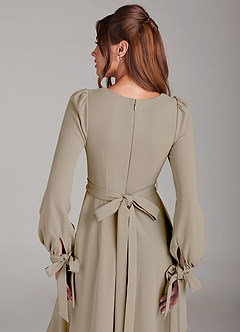 Azazie Leonia Bridesmaid Dresses Taupe A-Line Long Sleeve Stretch Crepe Dress image7