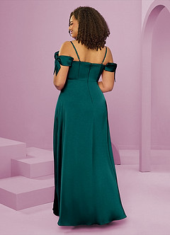 Barbie ♥ Azazie Bridesmaid Dresses Peacock A-Line Off the Shoulder Stretch Satin Dress image2
