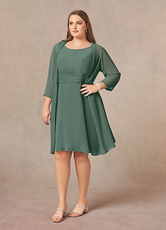 Azazie Shirley Mère de la mariée Robes Robe Trapèze en Mousseline de soie Plissé Scoop Mousse De Mer image10